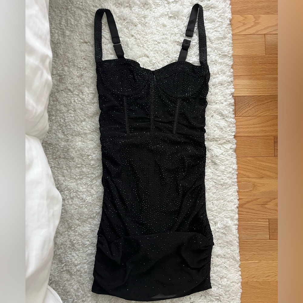 Oh Polly After Hours Sheer Mesh Embellished Mini Dress